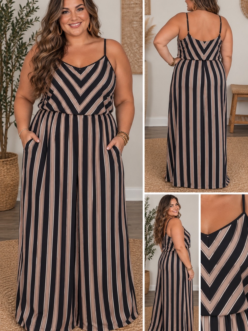 Maurices Black and Taupe Striped Maxi Dress